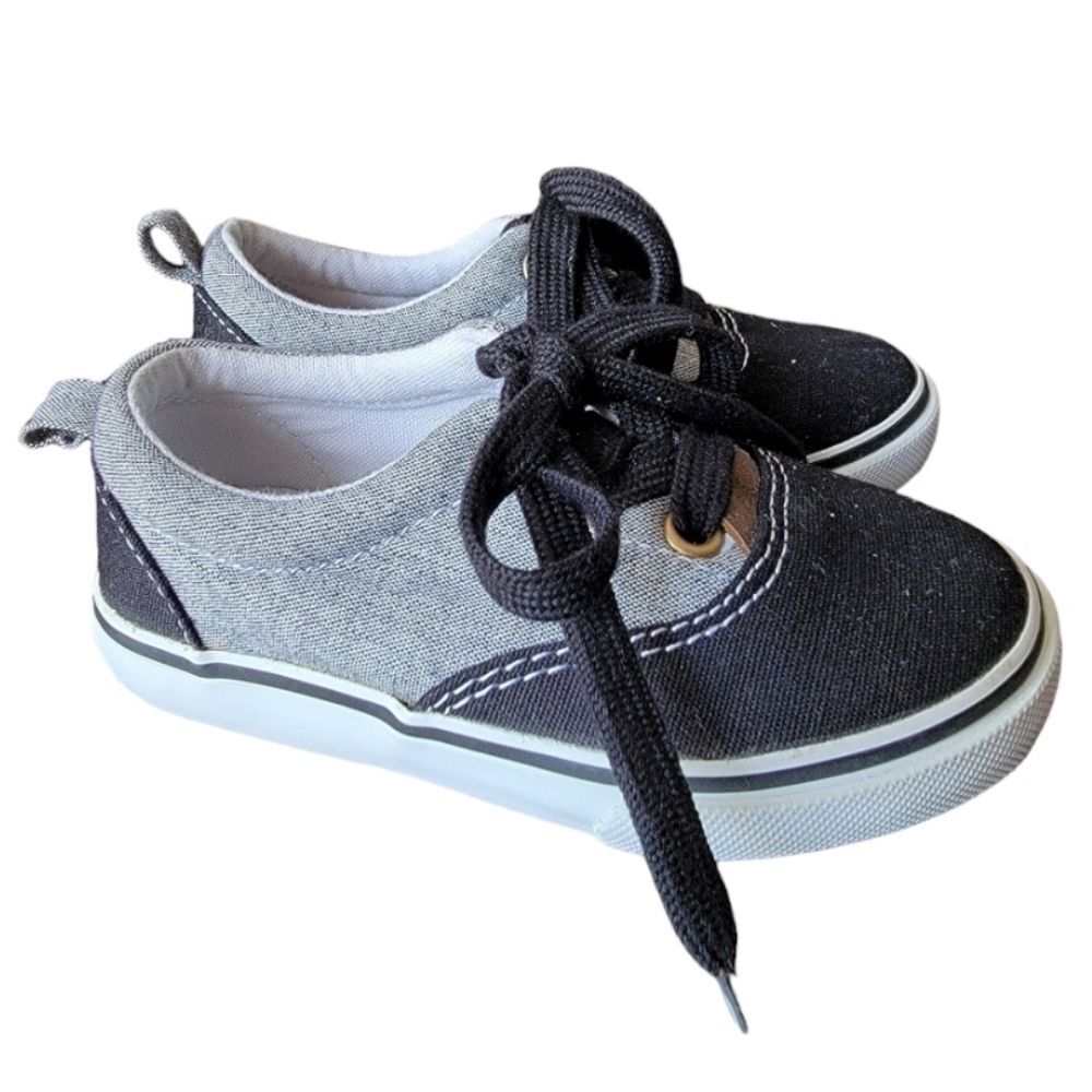 Gymboree black gray lace up sneaker shoes size 7 toddler *